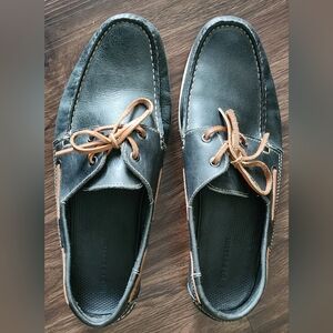Di Pollini Dark Gray Leather Boat Shoes
